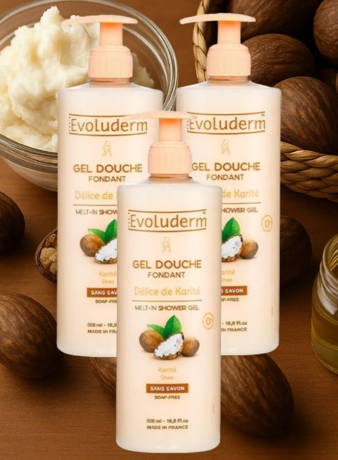 Evoluderm 3 Pieces Evoluderm Delight Shea butter Shower Gel 500ML - Image 1